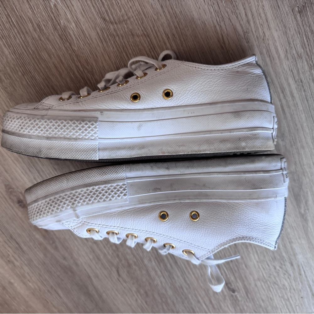 Converse platform White leather Sneakers with Gold Eyelets - Picture 2 of 5